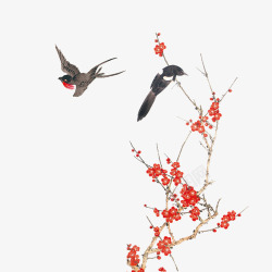 梅花飞舞唯美植物小鸟高清图片