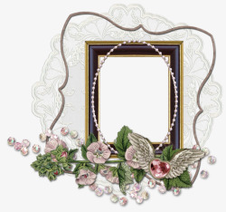 蕾丝珍珠素材复古花朵相框高清图片