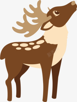 棕色麋鹿抬着头的梅花鹿矢量图高清图片
