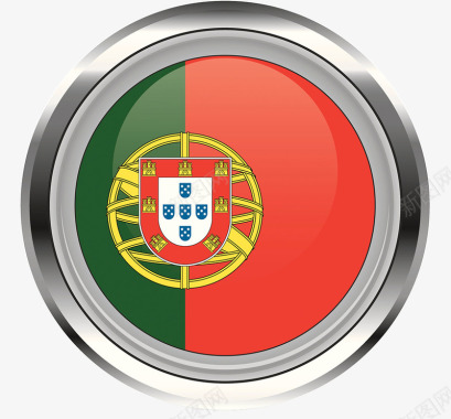 葡萄叶边框葡萄牙国旗金属圆形图标图标