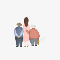 重阳节插画卡通陪伴老人的女子背影高清图片