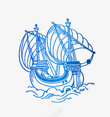 蓝色帆船图案图标图标