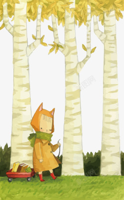 森林里的狐狸女孩素材