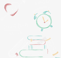 闹钟设计彩色粉笔手绘校园元素高清图片
