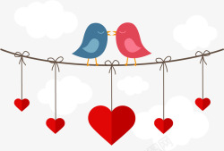 爱心挂饰矢量图晾衣绳上的小鸟高清图片