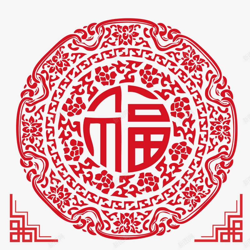 春节剪纸png免抠素材_88icon https://88icon.com 中国风福字 角边底纹 剪纸 喜庆 团聚 春节 新年 新年大吉 祝福 装饰