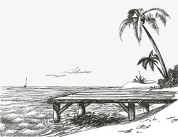素描海边椰树素材