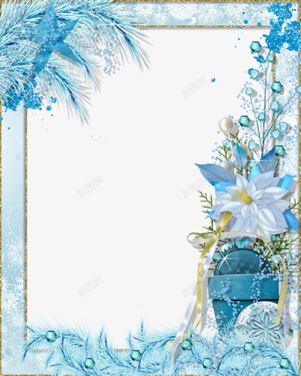 卡通蓝色相框装饰花朵png免抠素材_88icon https://88icon.com 卡通手绘 相框边框 花朵 蓝色