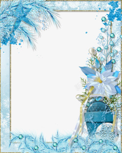 卡通蓝色相框装饰花朵素材