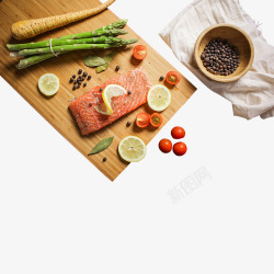 芦笋菜板上的美食高清图片