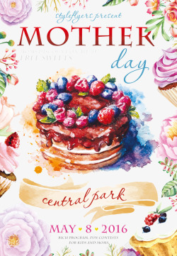 母亲节日主题手绘母亲节水彩蛋糕高清图片