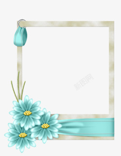 蓝色花朵相框装饰素材