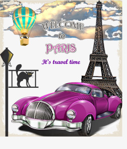 复古巴黎紫色轿车素材