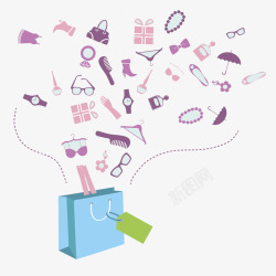 购物袋卡通紫色商品百货高清图片