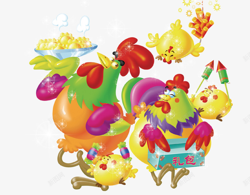 卡通手绘公鸡母鸡psd免抠素材_88icon https://88icon.com 2017鸡年促销海报 春节喜庆鸡群 春节手绘鸡群 春节海报元素小鸡