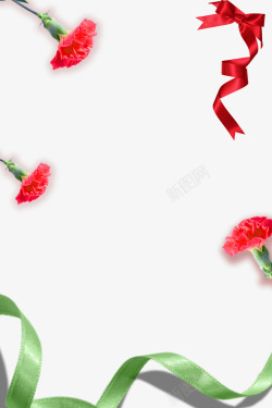 感恩母亲节康乃馨与丝带装饰边框素材