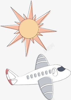 粉红色太阳飞机手绘卡通旅游矢量图素材