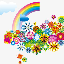 缤纷花朵和彩虹矢量图素材