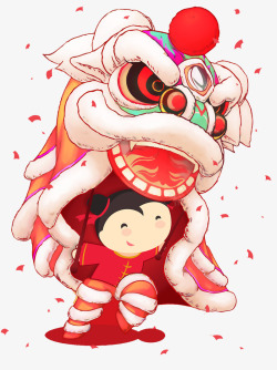 春节新年舞狮卡通图案素材