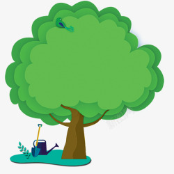 绿色卡通大树种树装饰图案素材