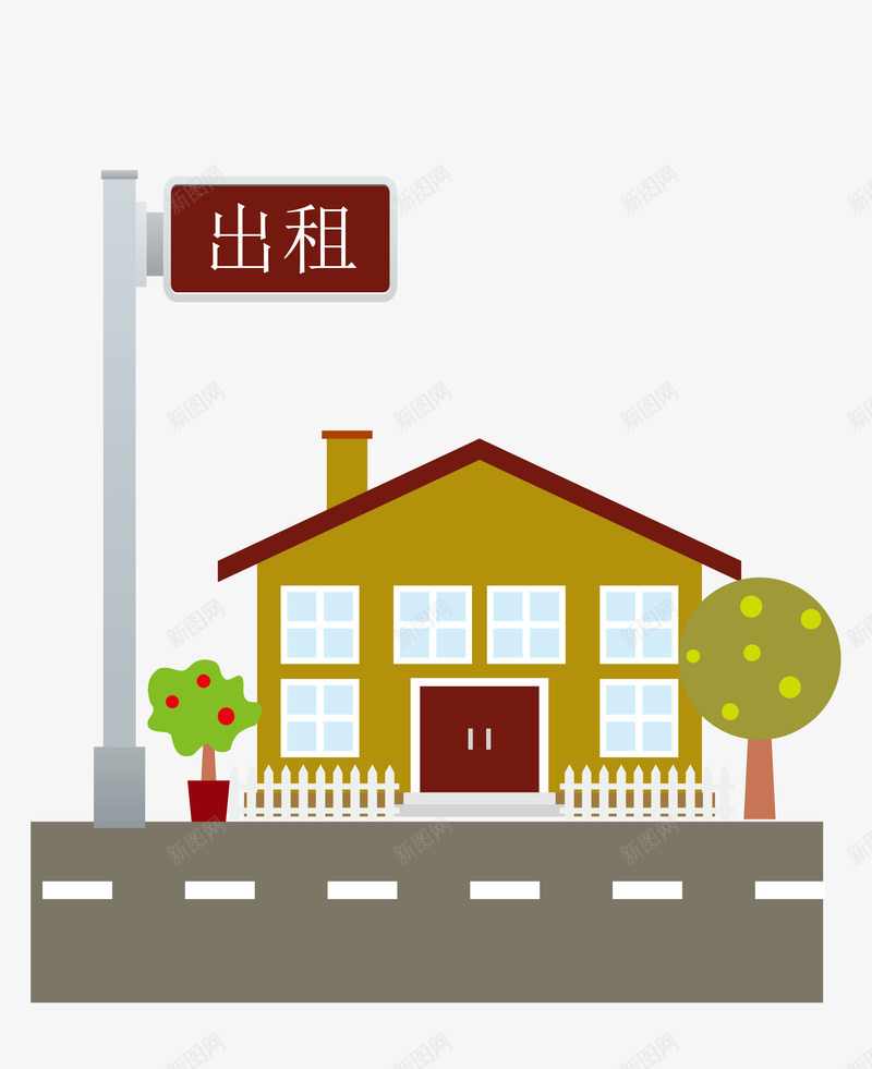 黄色房屋出租png免抠素材_88icon https://88icon.com 中介公司 出租房屋 卡通图案 卡通房屋 房屋中介 房屋出租