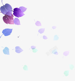 蓝紫色唯美飘飞叶子装饰图案素材