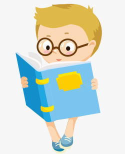 戴眼镜的小男孩在看书素材