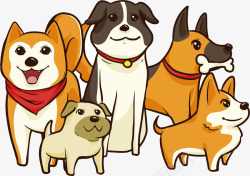 一群穿衣服的狗狗年呆萌卡通小狗高清图片
