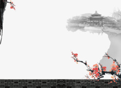 水墨亭台古典中国元素背景高清图片