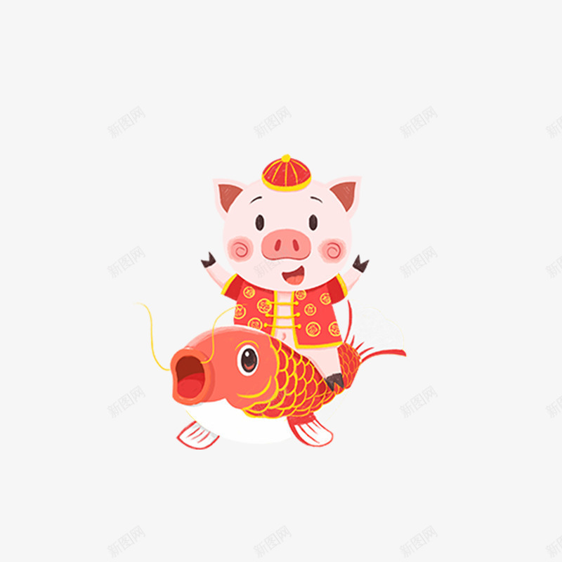 红鲤鱼与小猪png免抠素材_88icon https://88icon.com 卡通 喜庆 小猪 年年有鱼 新年 汉服猪宝宝 猪年大吉 红鲤鱼