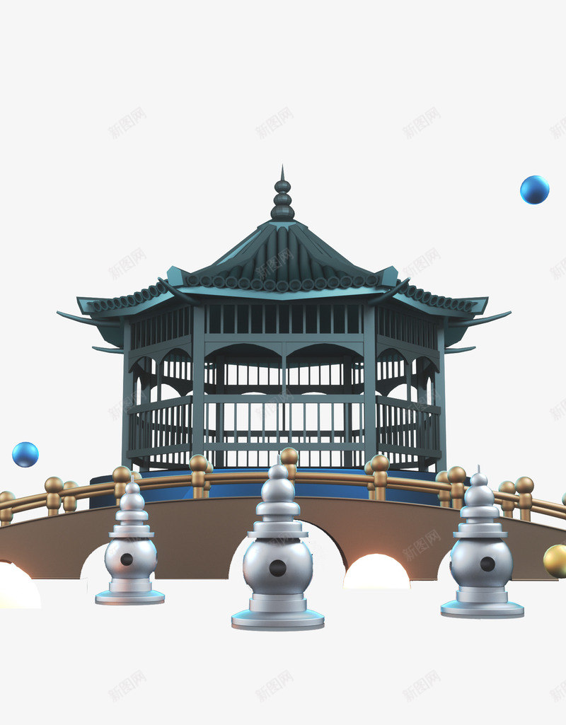 C4D建模元素png免抠素材_88icon https://88icon.com C4D元素 三潭映月 桥 质感球