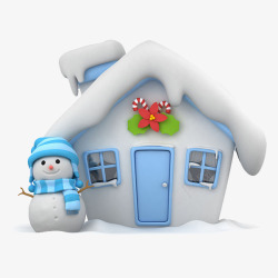 圣诞节蓝色标签雪人与房子高清图片