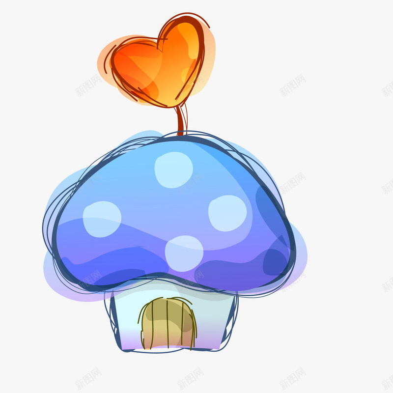 水彩手绘蘑菇房屋矢量图ai免抠素材_88icon https://88icon.com 创意 房屋设计 手绘 水彩 蓝色 蘑菇 矢量图