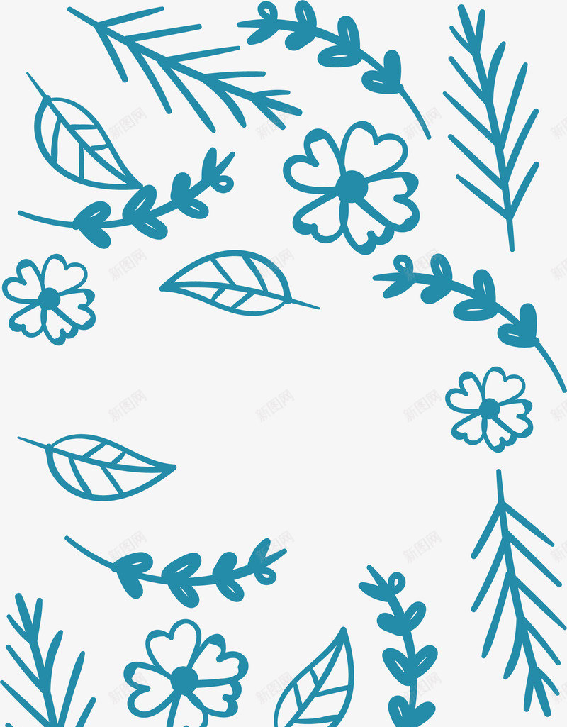 手绘蓝色花草花纹矢量图eps免抠素材_88icon https://88icon.com 卡通花纹 手绘花纹 矢量素材 花花草草 蓝色花草 矢量图