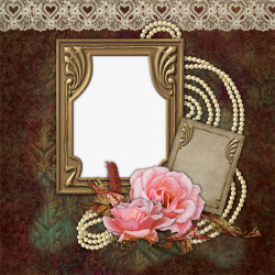 咖啡色相框免抠素材粉色花装饰边框高清图片