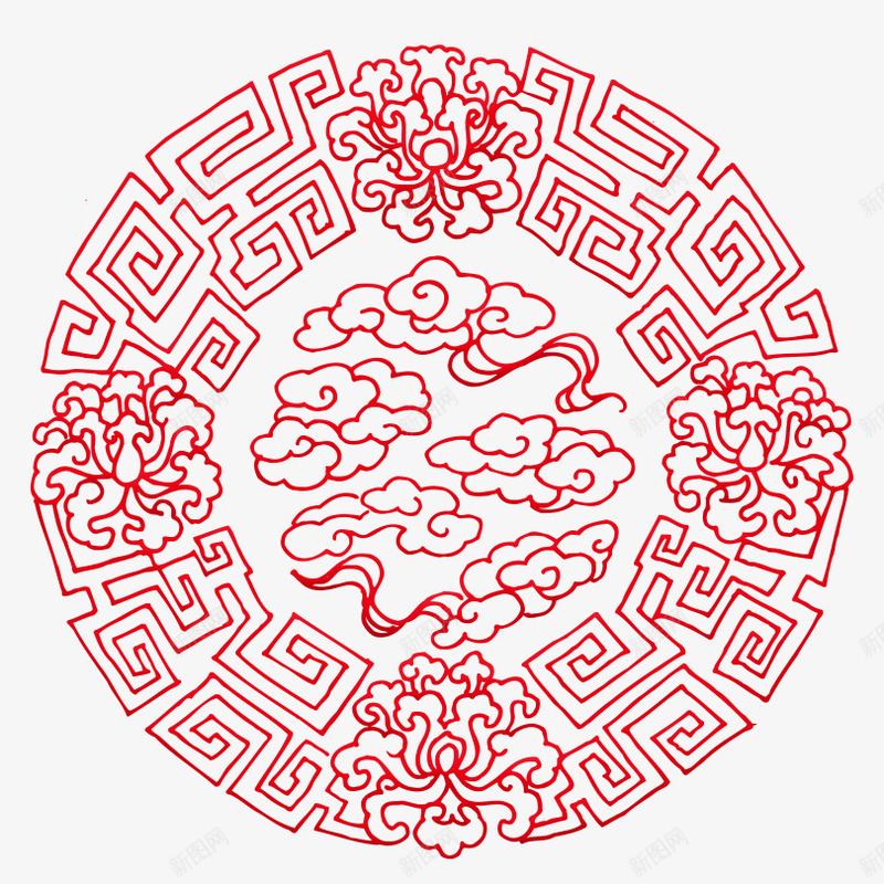 古典圆形祥云线条底纹png免抠素材_88icon https://88icon.com 中式窗花 古典暗纹 图案 底纹边框 框边 边框底纹 边纹