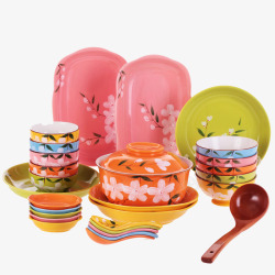 彩色盘子印花塑料餐具高清图片