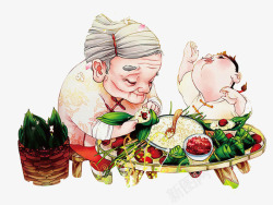 老妈妈和奶奶包粽子高清图片