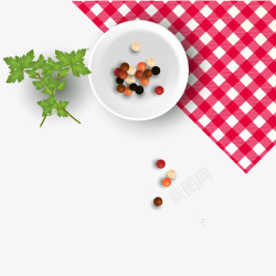 厨房场景香菜豆子盘子桌布高清图片