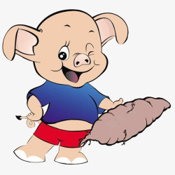 卡通可爱小猪拿着红薯插画素材