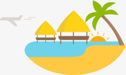 卡通沙滩海滩椰树素材