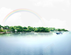 岸边彩虹湖景高清图片