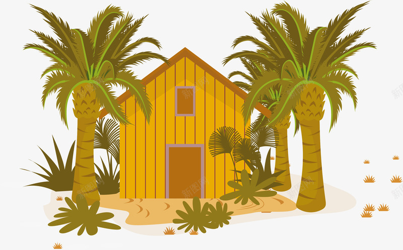 沙滩上的小木屋png免抠素材_88icon https://88icon.com 小木屋 椰树装饰 沙滩 矢量素材 餐厅