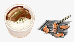卡通美味腊肉烤肉盖饭素材