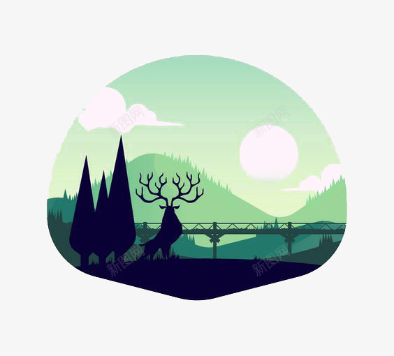 麋鹿插画png免抠素材_88icon https://88icon.com 创意 夕阳 小树 小鹿 森林 风景 麋鹿 麋鹿免扣PNG