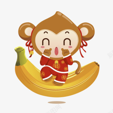 小猴子坐在香蕉上面的猴子图标图标