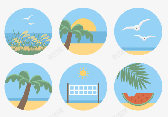 卡通热带沙滩图标图标