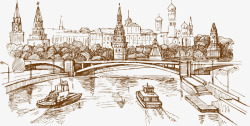 手绘船只手绘欧式城市高清图片