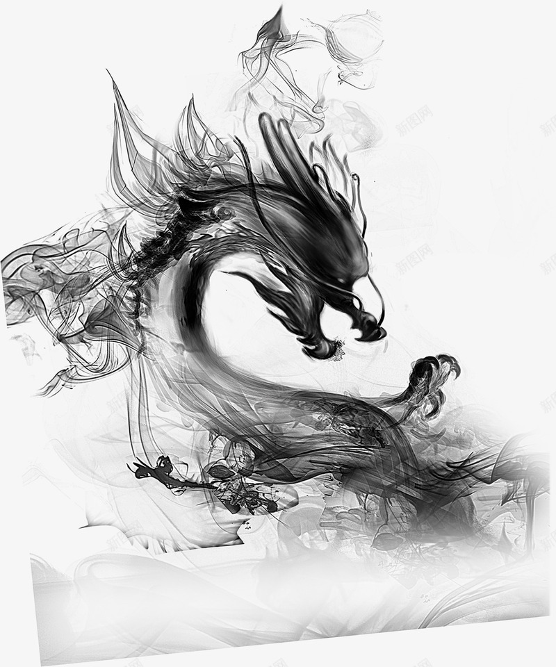 水墨风格墨龙图画png图片免费下载-素材xjlvlbp-88ICON