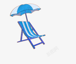 卡通遮阳伞和躺椅夏天素材